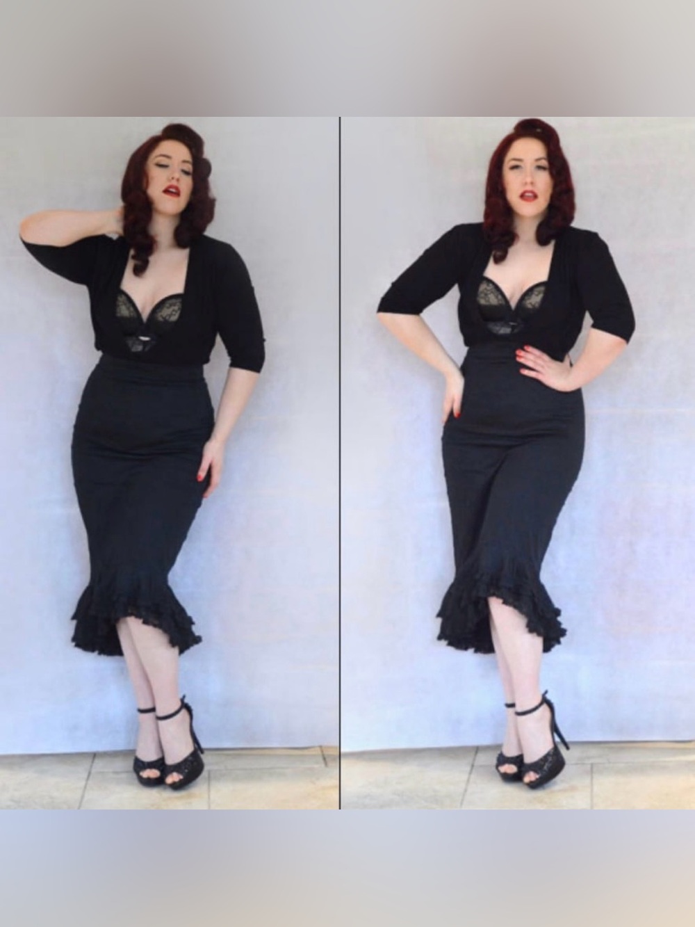Pinup Couture PUG Deadly Dames Rare Flamenco Mermaid Skirt In Black L NWOT